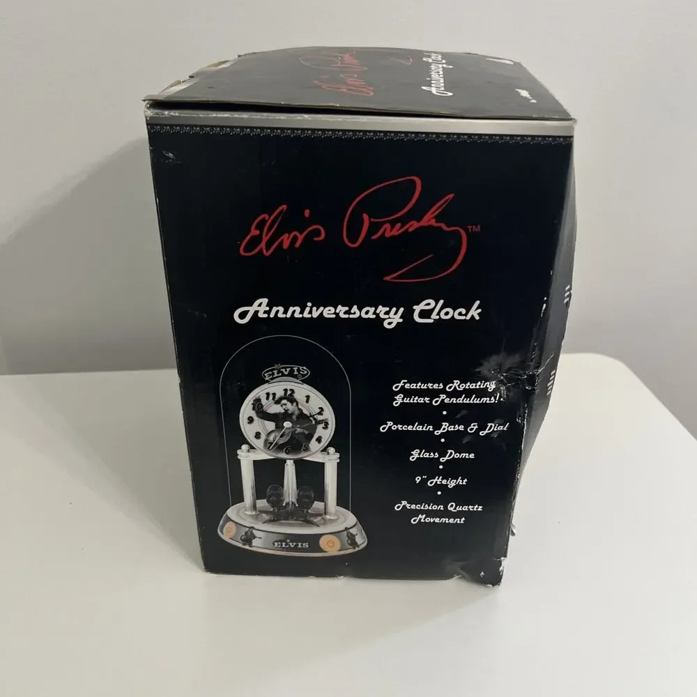 Elvis Presley Anniversary Clock Porcelain Base and Glass Dome 9” Works